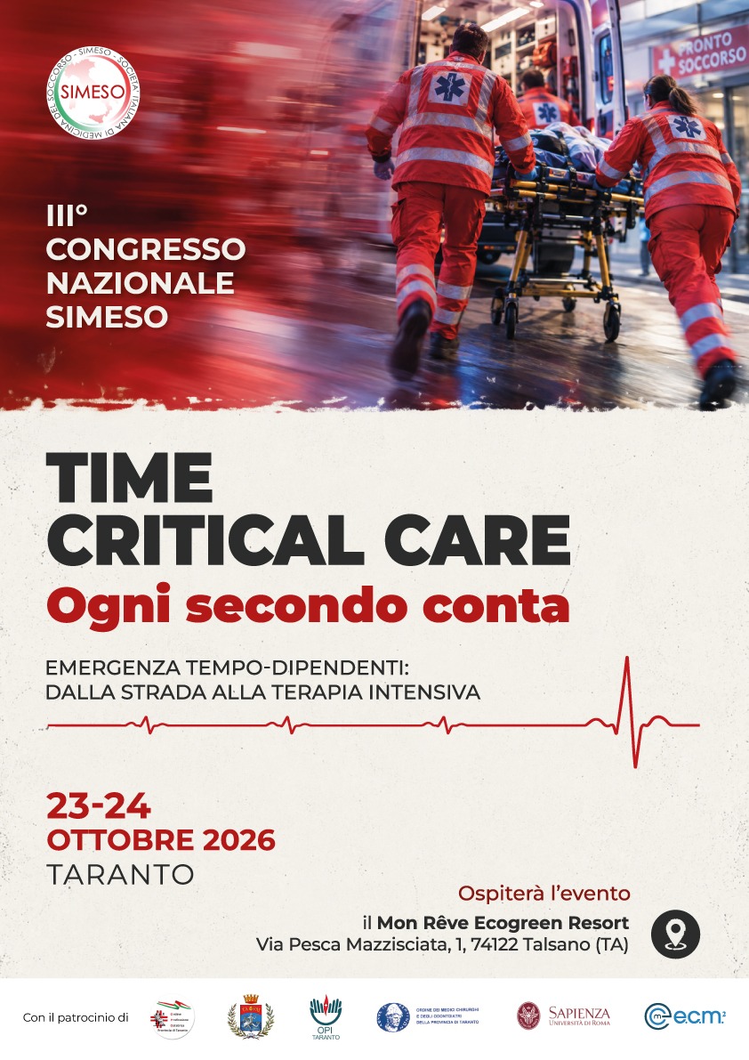 III Congresso Nazionale SIMESO: Time Critical Care, ogni secondo conta. Taranto, 23-24 ottobre 2026.